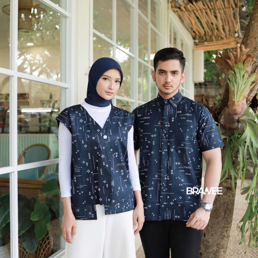 BRAWEE Outer Vest Couple Baju Batik Couple Atasan Batik Couple Pria Wanita Katulistiwa