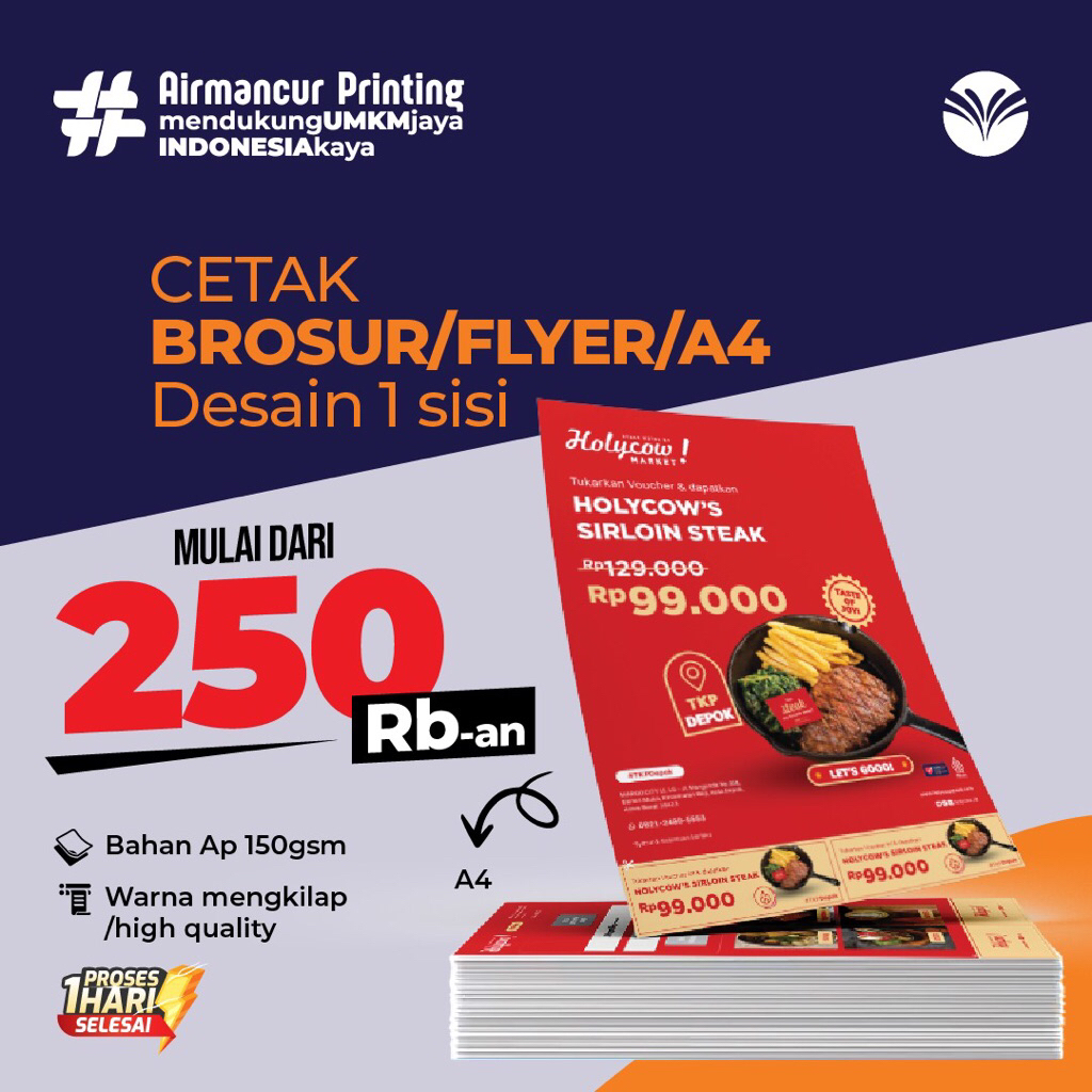 

Cetak Brosur A4 1 Sisi Full Colour, 1hari JADI..!!