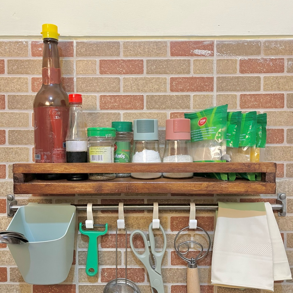 Rak Bumbu Kayu Mahoni / Ambalan Dinding Kayu Mahoni Aesthetic