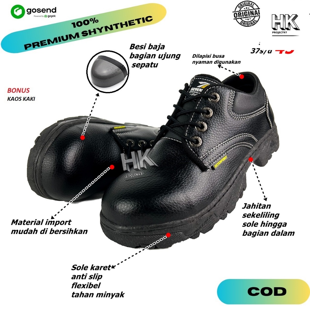 Sepatu Safety Pria Original Sefty Shoes Sevenpoint Ujung Besi Cowok CewekSavety Proyek Lapangan Kitc