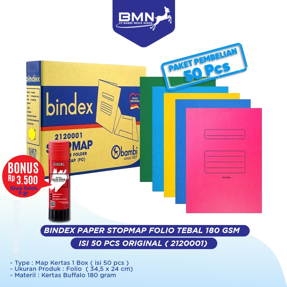 

BINDEX Stopmap / Map Stopmap Folio Tebal 180 Gsm 1 Box isi 50 Lembar, bonus glue stick 9 gr