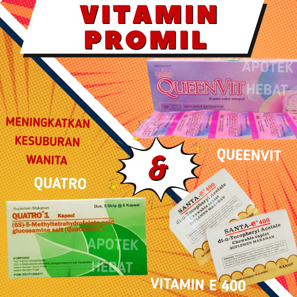 Paket Promil QUEENVIT Vitamin E Program Hamil Wanita Perempuan Istri Vit E Asam Folat Promo Paket C 