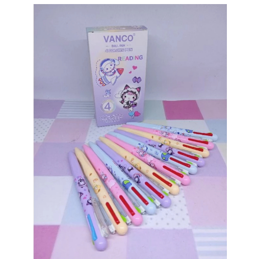 

[ 1 PAK ] Pulpen / Bolpoin / Bolpen / Pen Cetek 4 Warna Vanco 0,7mm Isi 12 Pcs