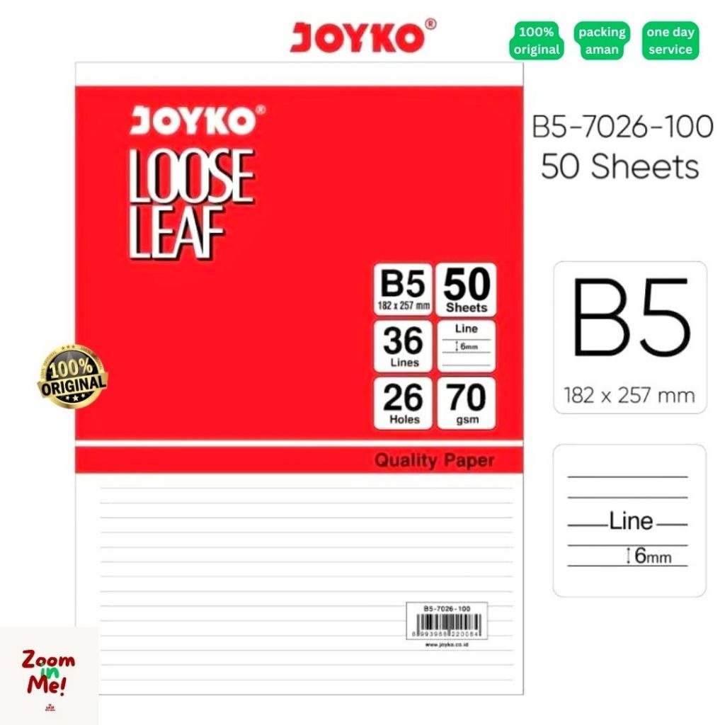 

Loose Leaf B5 Joyko Isi 50 (Garis/Line) / Isi Refil Binder B5 50 Lembar (Garis)