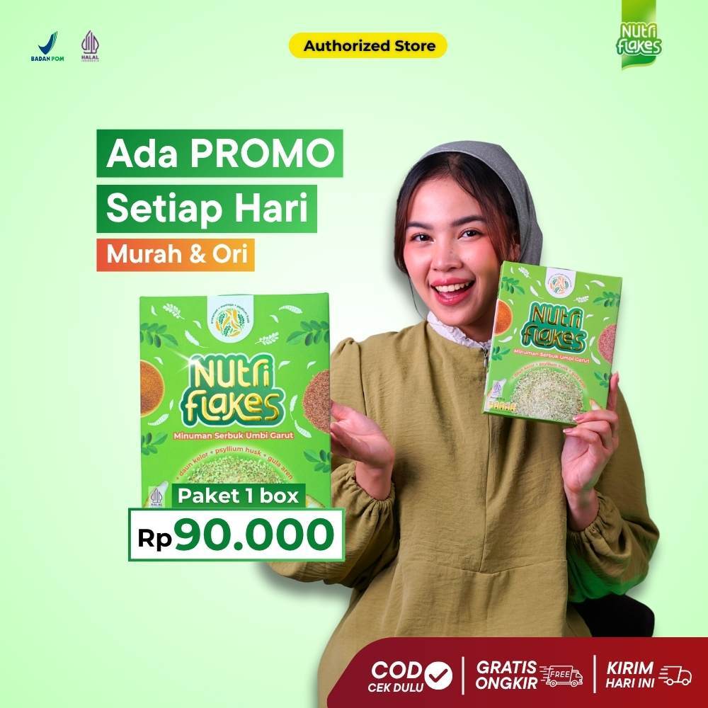 

Diskon Terbatas! Nutriflakes Sereal Umbi Garut Original untuk Lambung & Asam Maag, Bantu Atasi GERD