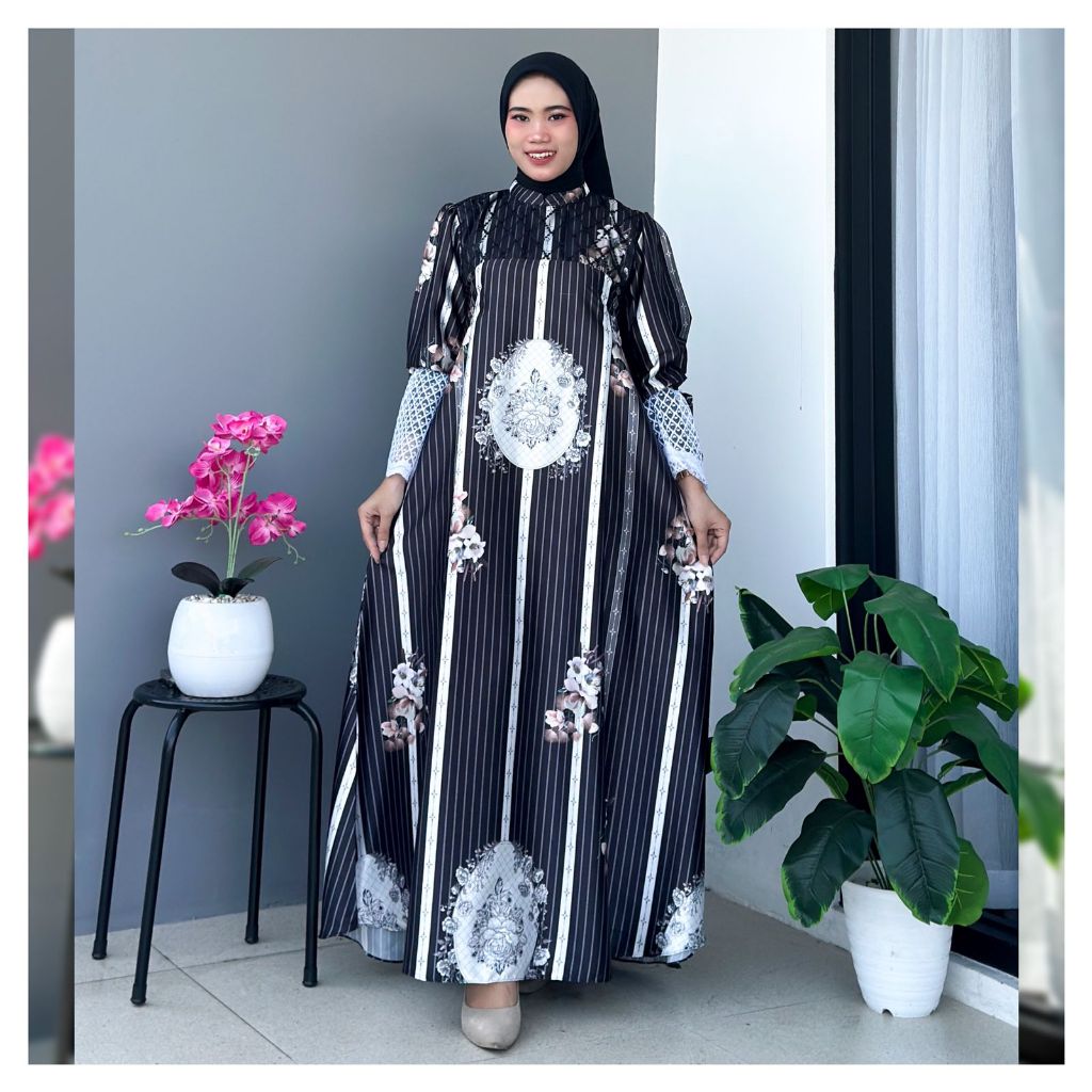 Daniar Dress-Katun Silkania Digital Printing Busana Muslim Wanita Remaja Dewasa By Es-Ha Scarf