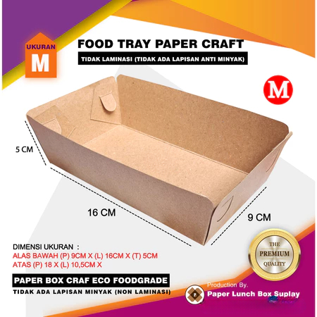 

Paper Box Lunch Dus Craf Eco Foodgrade M Coklat Ukuran 9x16x5 Food Tray Non Laminasi