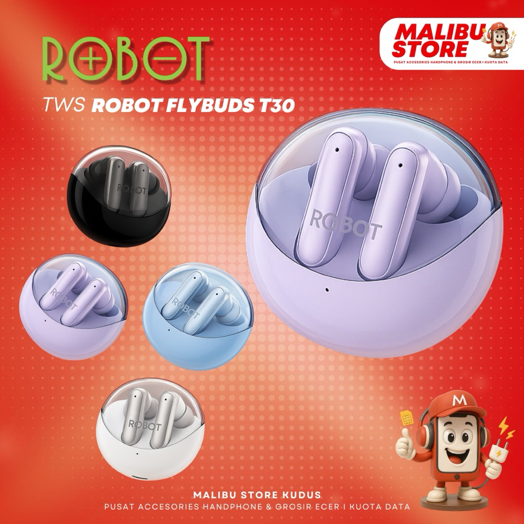 TWS ROBOT Flybuds T30 – Bluetooth 5.3 | Baterai 30 Jam | Suara Ngebass