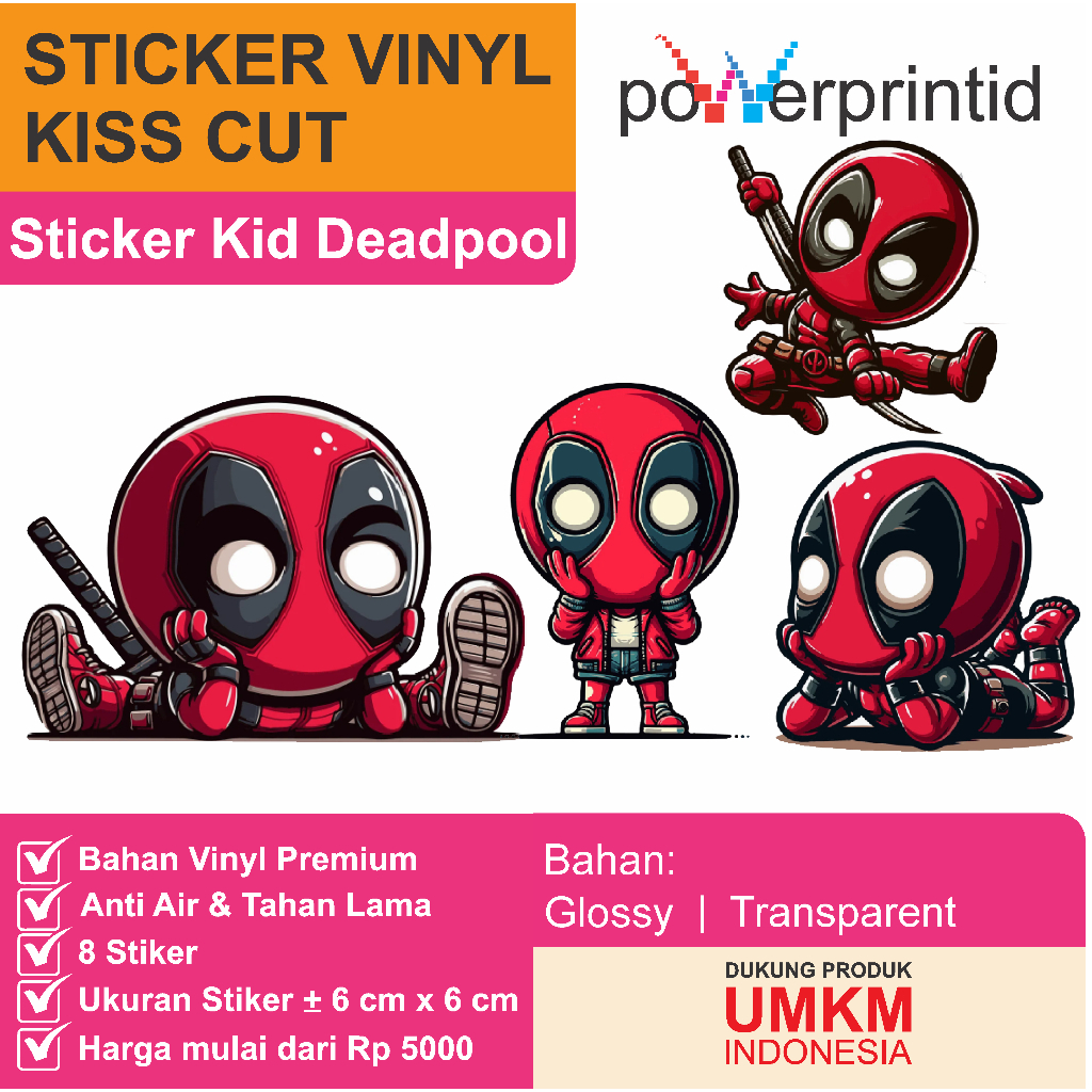 

Sticker kartun Kid Deadpool – Vinyl Kiss Cut | Waterproof & Tahan Lama | 8 pcs