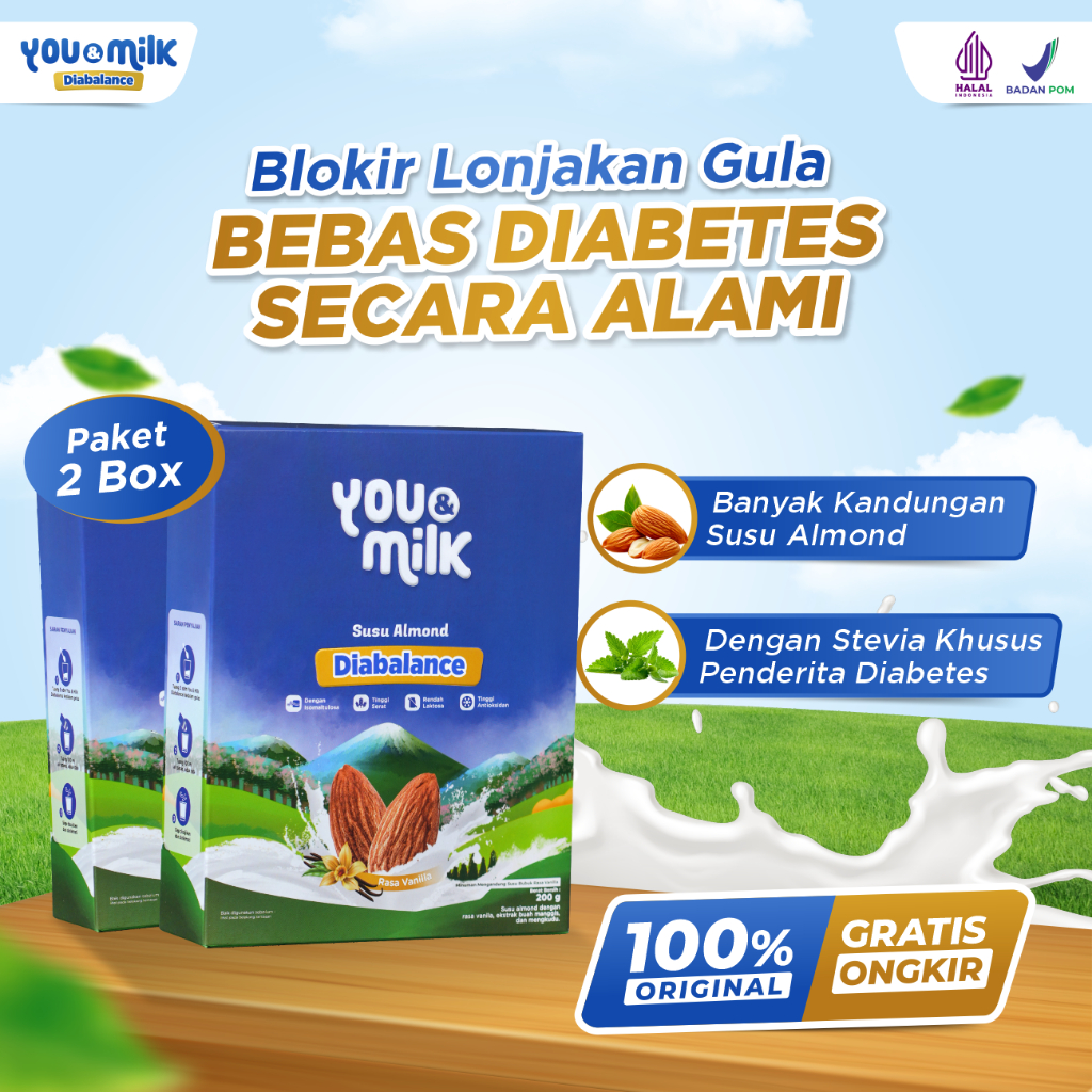 

YOU & MILK DIABALANCE 2 BOX Susu Alami Cegah Bebas Diabetes Gula Darah Jaga Kesehatan Jantung Susu Almond