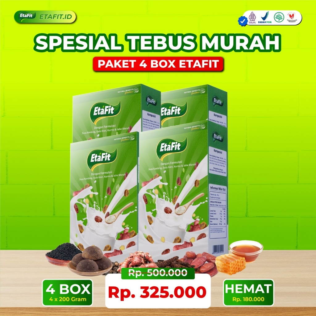 

ETAFIT Paket 4 Box - Bantu Atasi Batuk Berdahak Detox Paru Paru Asma Bronkritis - Susu Etawa Bubuk