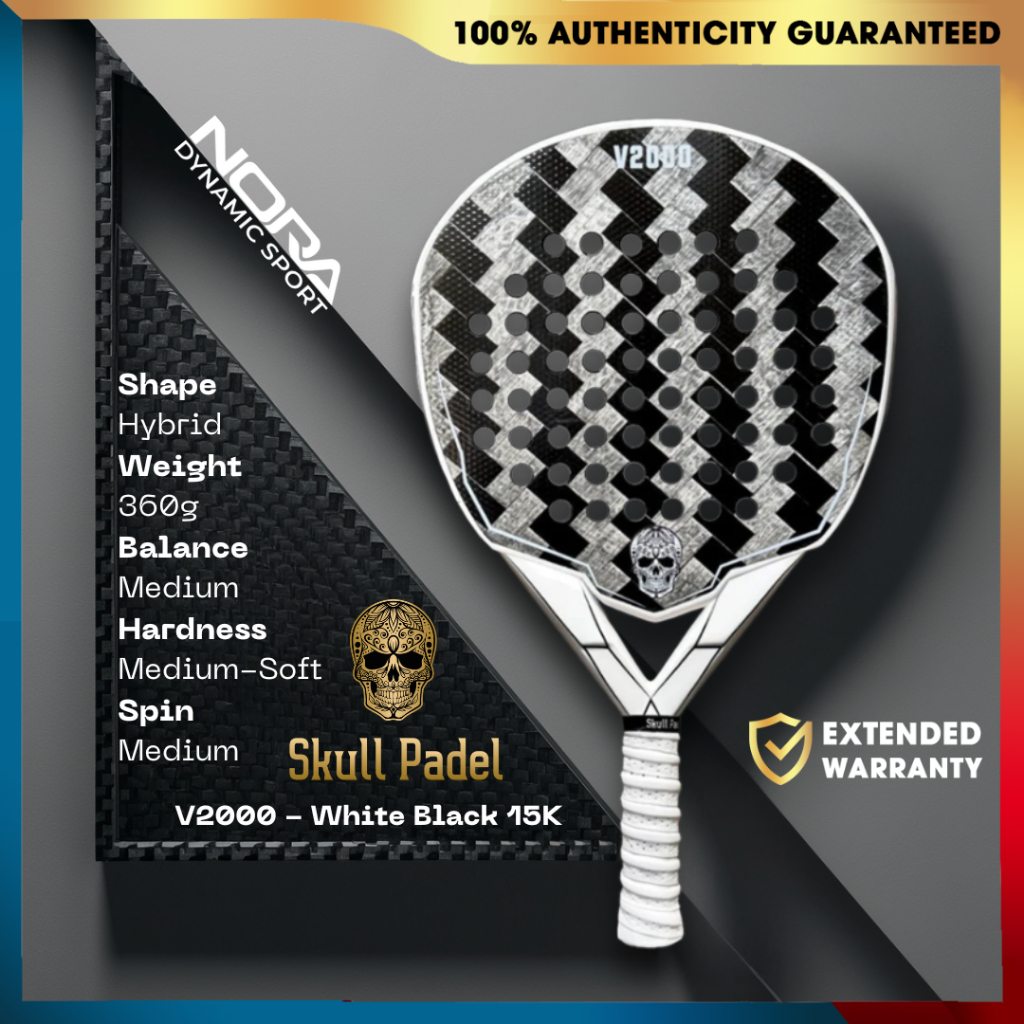 Skull Padel V2000 15K white black raket padel 