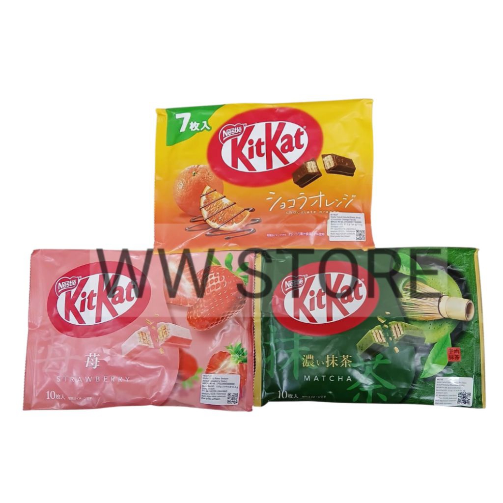 

Wafer salut cokelat coklat rasa teh hijau macha jeruk stroberi Nestle mini KitKat Kit Kat Matcha Orange Strawberry Green Tea Chocolate