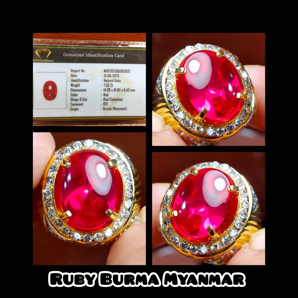 natural permata Ruby Burma boll alami + ring perak asli