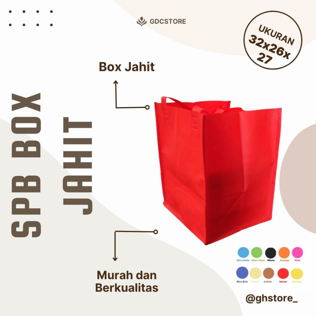 

Tas Goodiebag Spunbond Jahit Box Kue 32x27x26 harga per pcs / Goodie Bag Besek 20x30