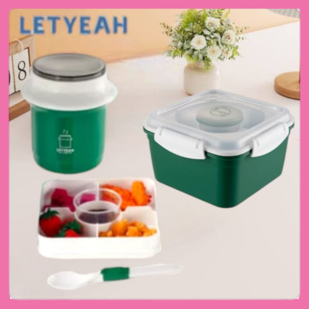 Kotak Makan Set Letyeah Kotak Bekal/Lunch Box Green Color