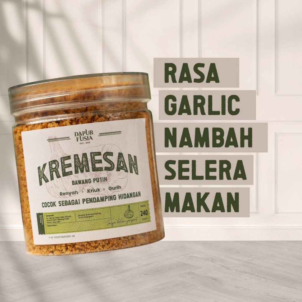 

Kremesan FUSIA Garlic 240 G PREMIUM RASA BAWANG PUTIH PENDAMPING MAKANAN