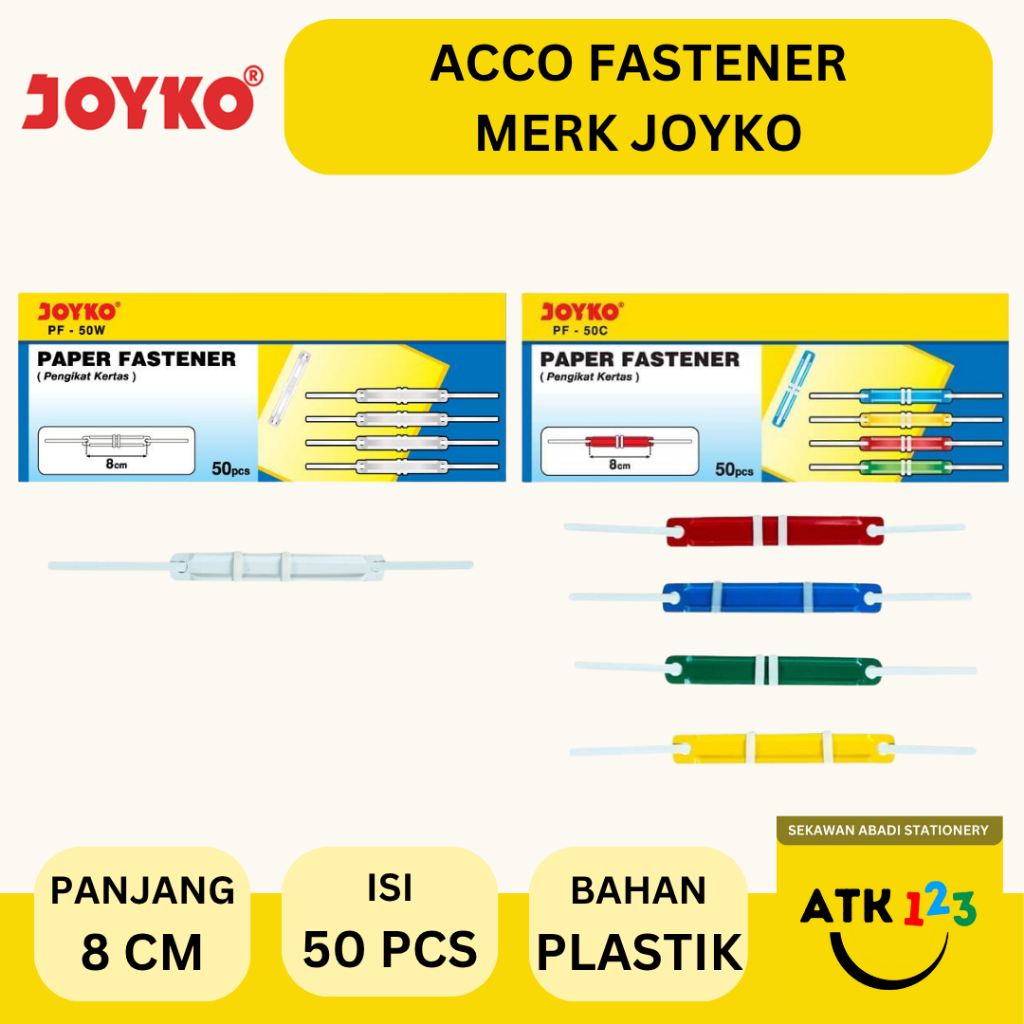 

JOYKO Acco Paper Fastener / Snelhetcer Joyko Plastik Warna PF-50C / Putih PF-50W Isi 50 pcs