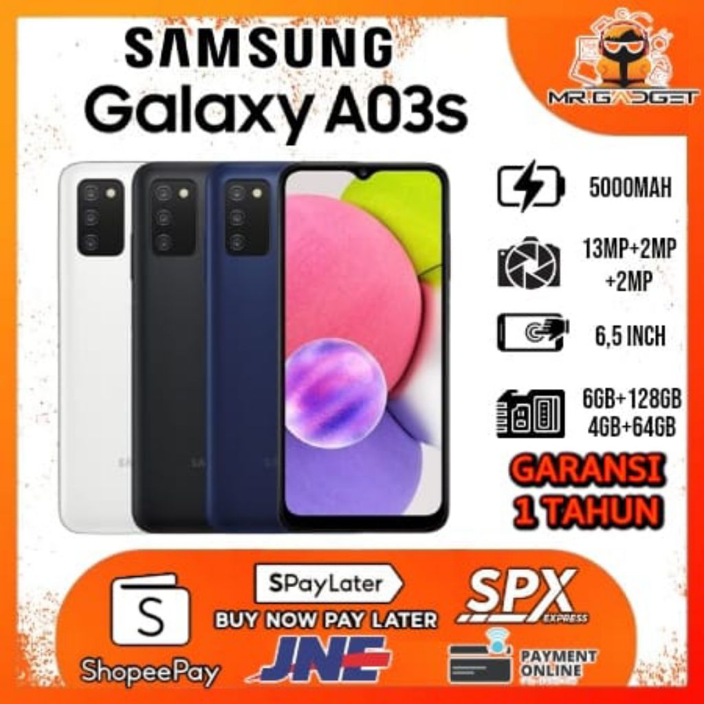 [NEW STOCK] HP SAMSUNG A03s Ram 4+64GB Fast Charging 15Watt + Camera 13 MP + Display 6,5 inches + Ba