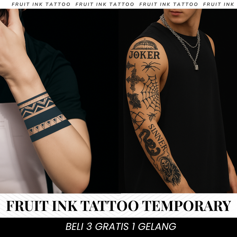 PREMIUM Tattoo Temporary Fruit Ink Tato temporer semi permanen tahan lama lengan dada bahu leher kak