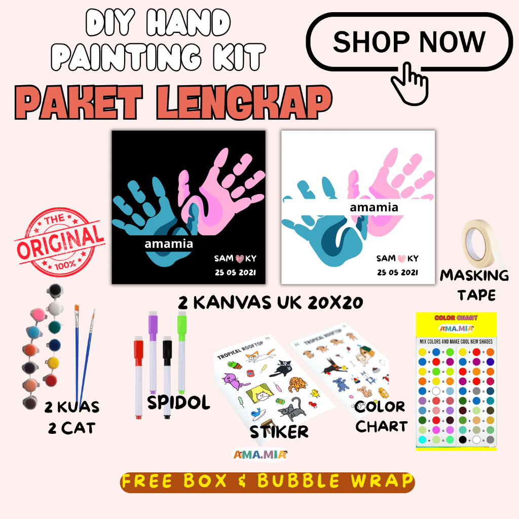

(freebox)DIY Hand Painting Kit Set Canvas Board Couple and child | kanvas cap tangan couple / anak/ uk 20x20