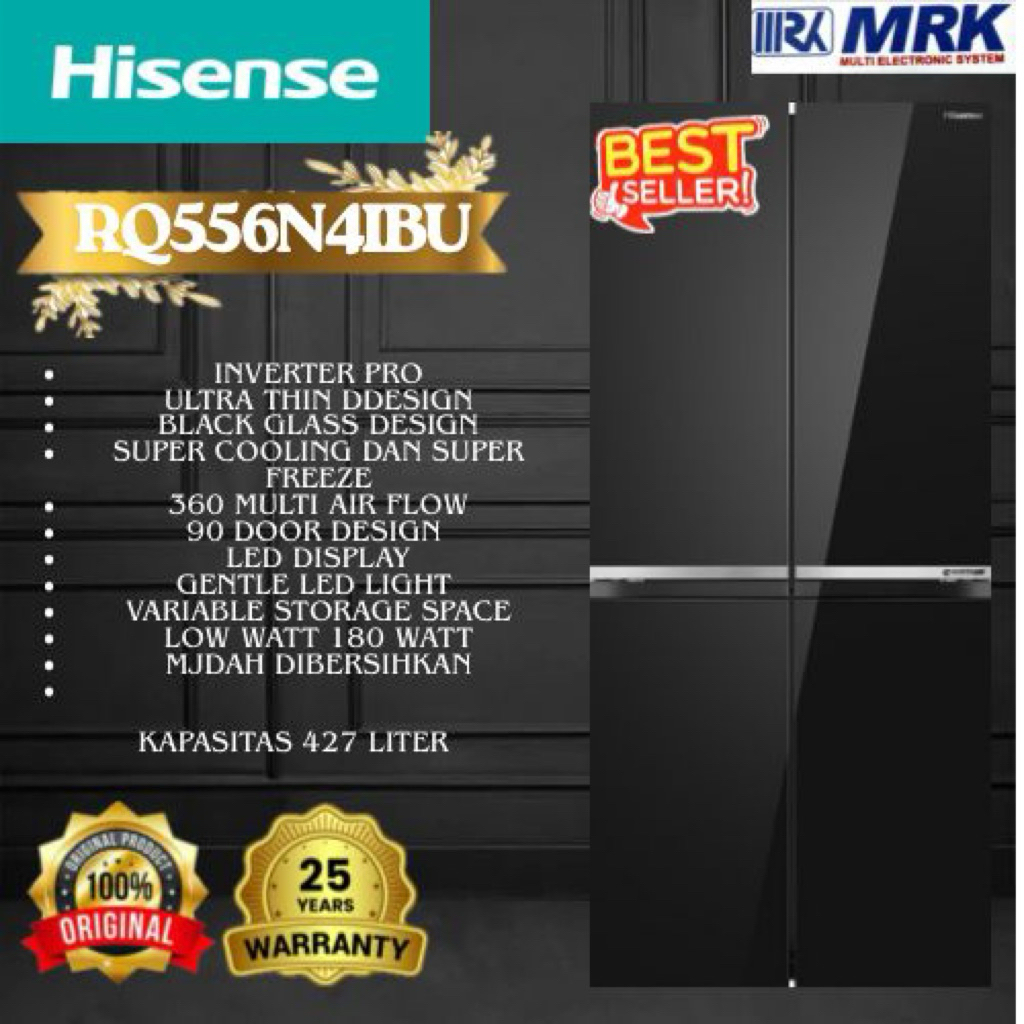 RQ556N4IBU HISENSE REFRIGERATOR MULTIDOOR 467L BLACK RQ556N4IBU/INVERTER/LOW WATT