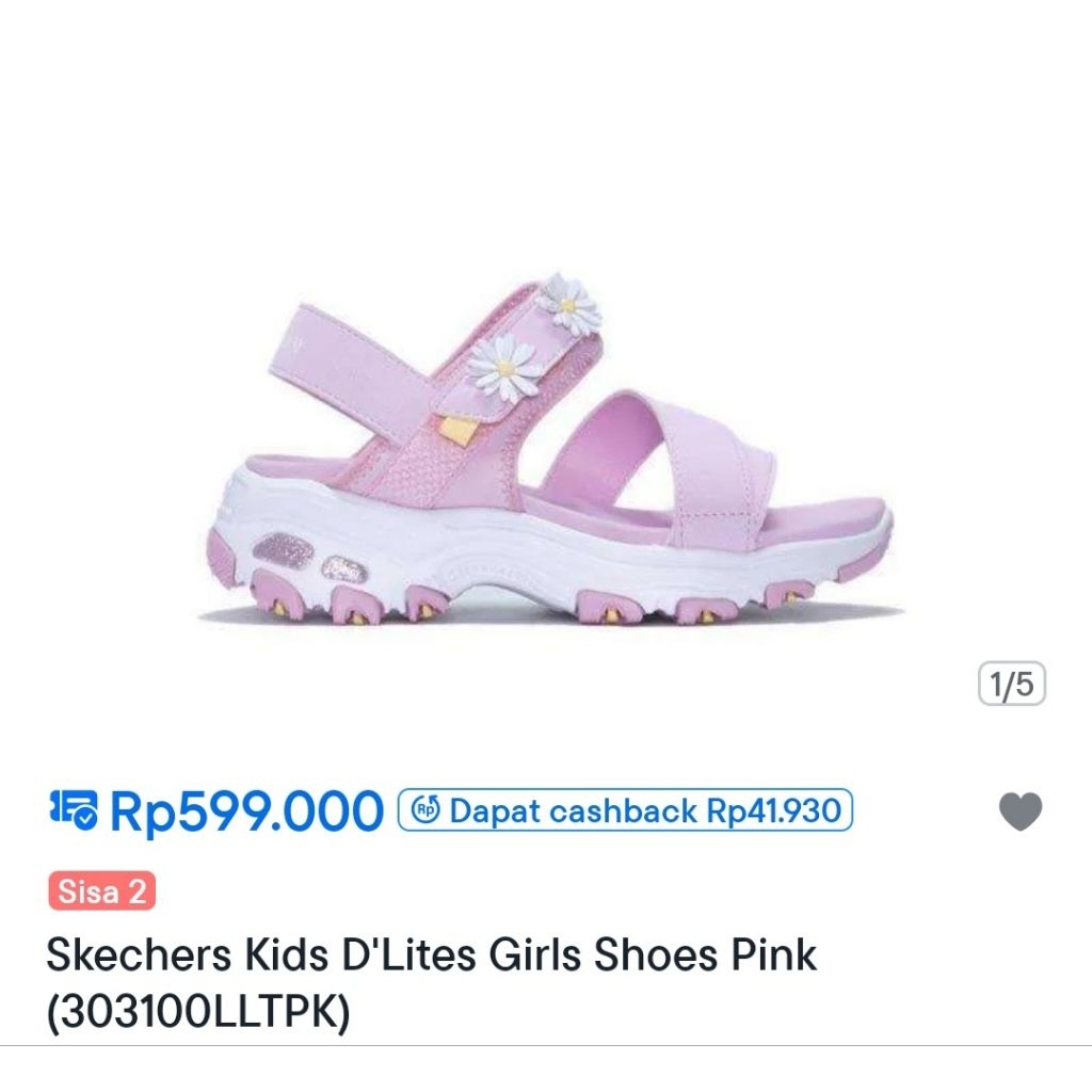 Preloved Sandal Skechers Size 35 Kids Pink