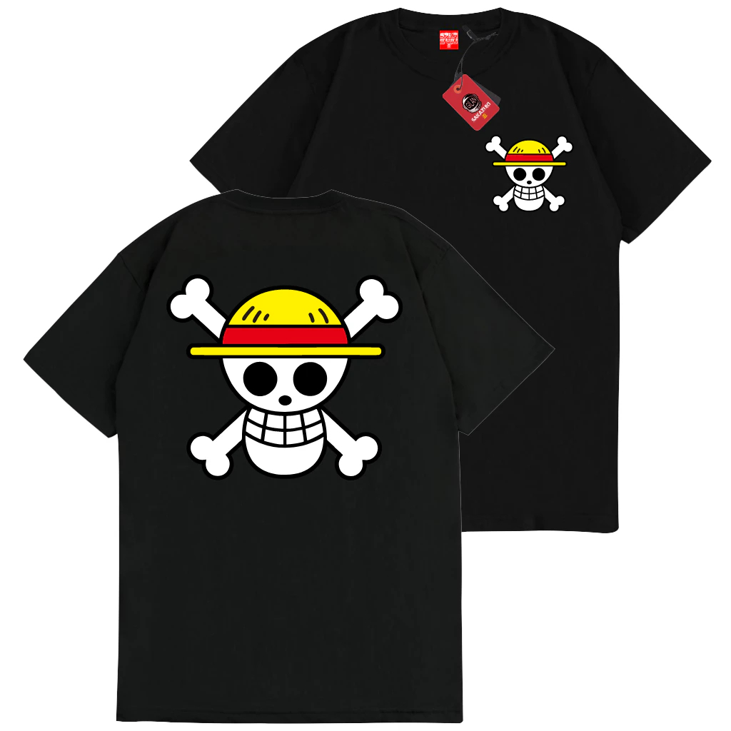Kaos Distro Unisex Gambar Monkey D Luffy Anime One Piece Mugiwara Logo Katun Combed 24s / Kaos Mugiw