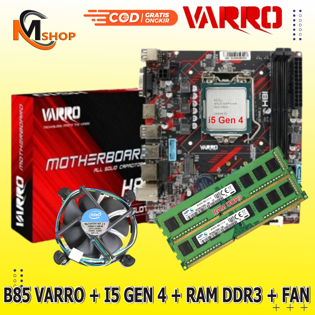 Mainboard Mobo H81 Varro NVME New + Processor Intel Core i5 Gen 4 + RAM DDR3 + Fan