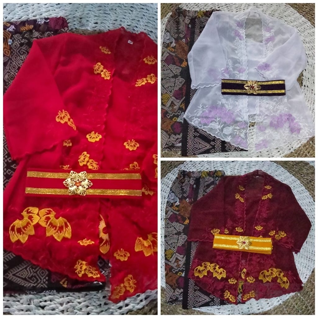 Oneset Kebaya  bordir Anak Bali Lengan 7/8 Lonceng