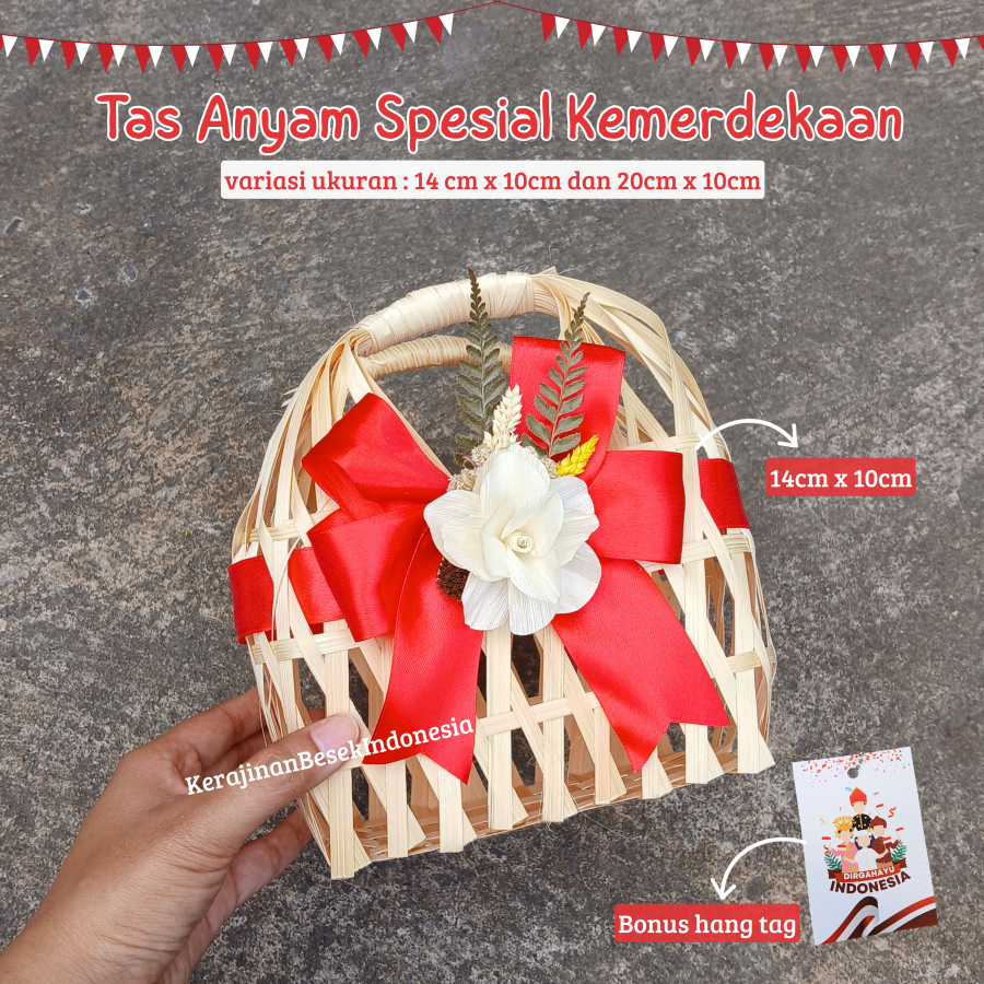 

GOODIE BAG BAMBU BINGKISAN KEMERDEKAAN BONUS TAG Tas snack natural pita hampers hut RI merah putih batik kain bendera souvenir keranjang