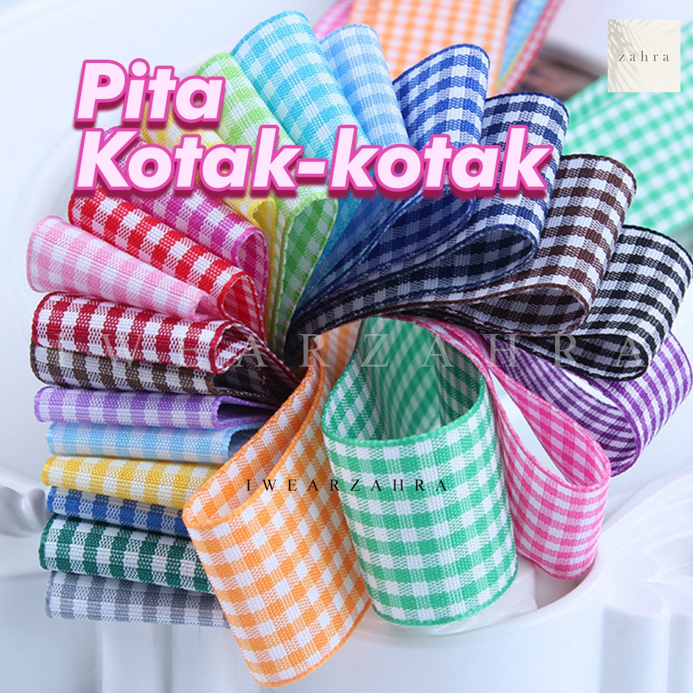 

[GROSIR PER-SLOP] PITA MOTIF KOTAK 1 INCH - Pita Kado Aksesoris Hampers Bouquet Bunga Packaging