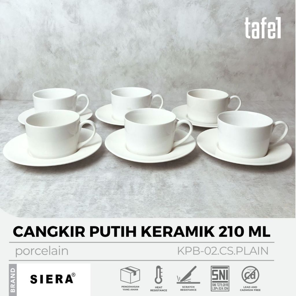 SIERA Cangkir Set Putih Keramik 210 ml isi 6 Pasang