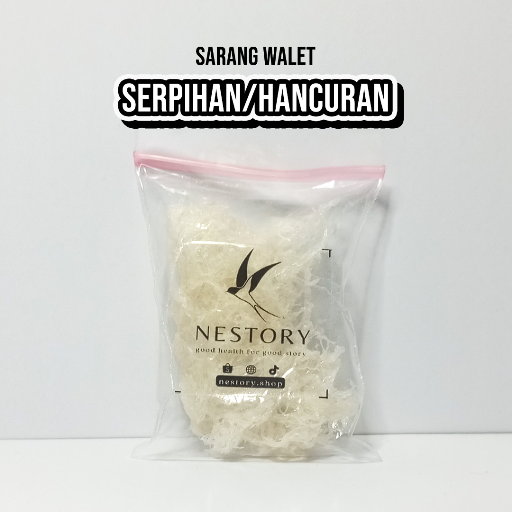 

sarang walet bersih serpihan/hancuran - siap masak (Harga per Gram)