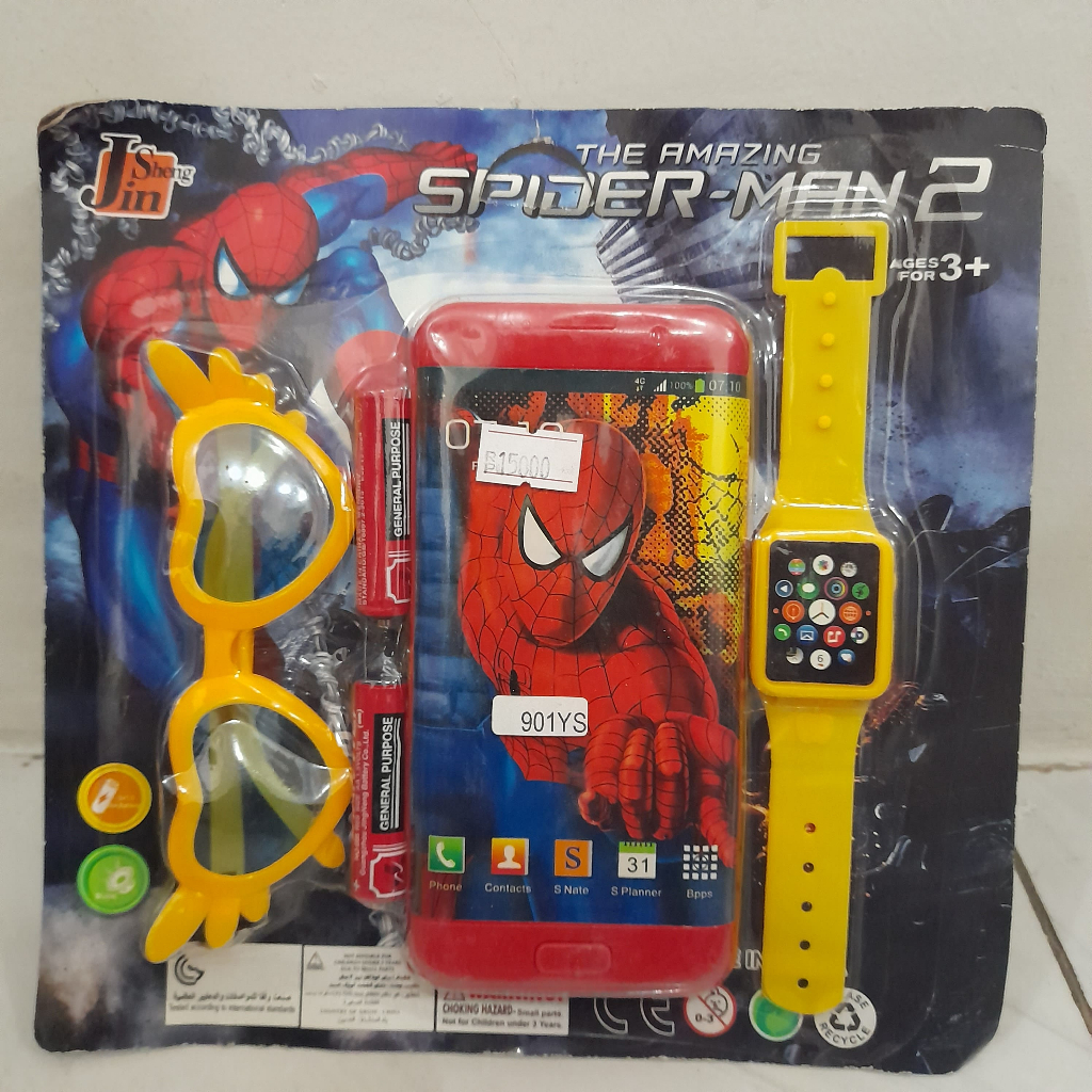 K10-Handphone Jam Tangan Kacamata Spiderman / Handphone Mainan Anak Spiderman – Jam Tangan + Kacamat