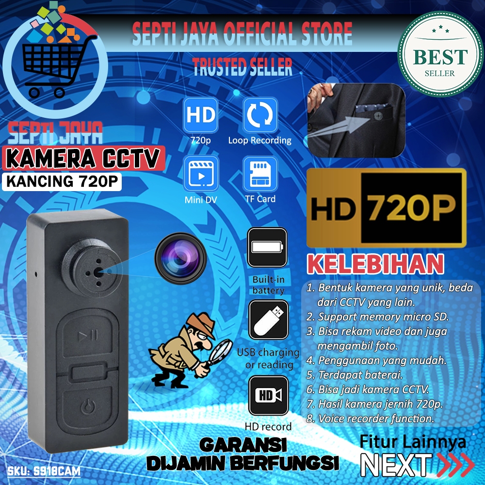 Septijaya Kamera Mini Model Button Kancing Baju S918CAM Spy Cam Kamera Kecil Tersembunyi Resolusi HD