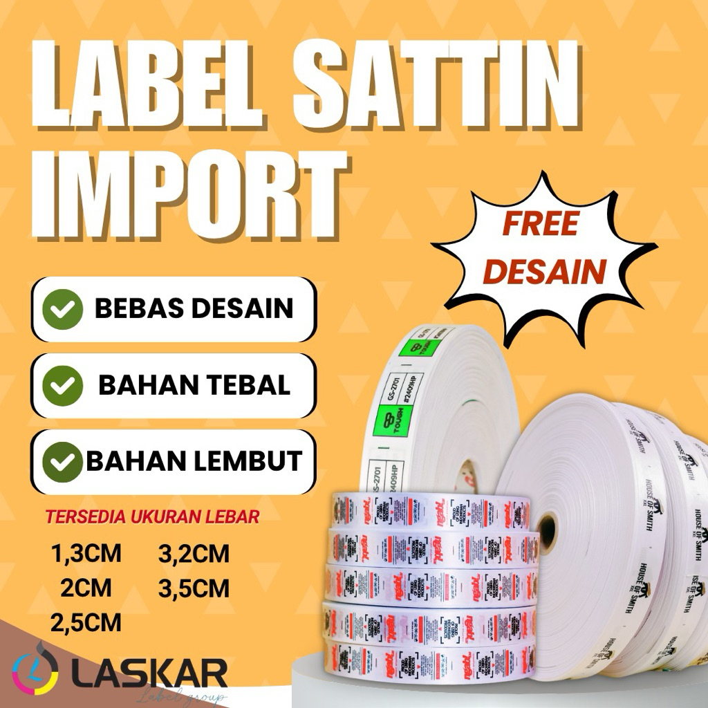 

label satin tebal custom printing lebel tag baju nama sendiri washing care wash tafeta