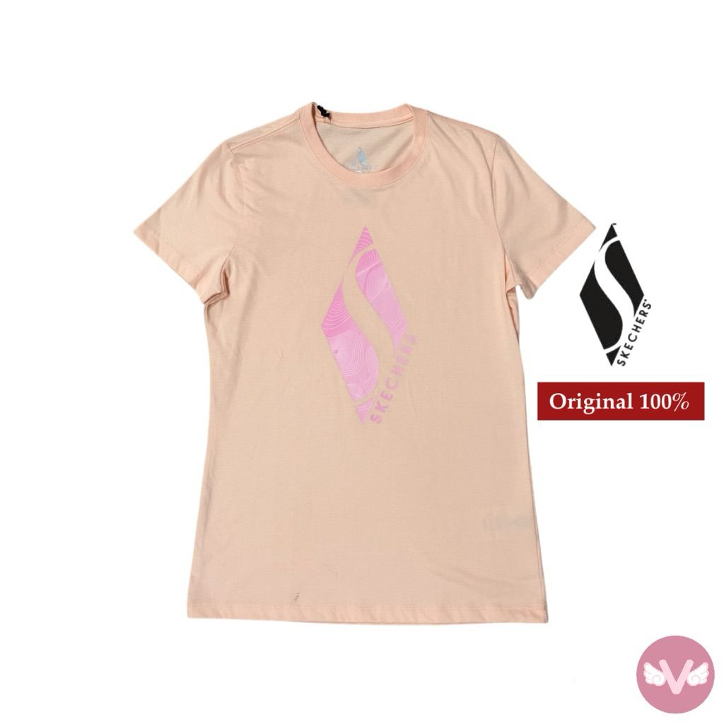Skechers Tshirt Kaos Katun Baju Olahraga Baju Wanita Peach Pink Orangee Pastel Olahraga Skechers Ori