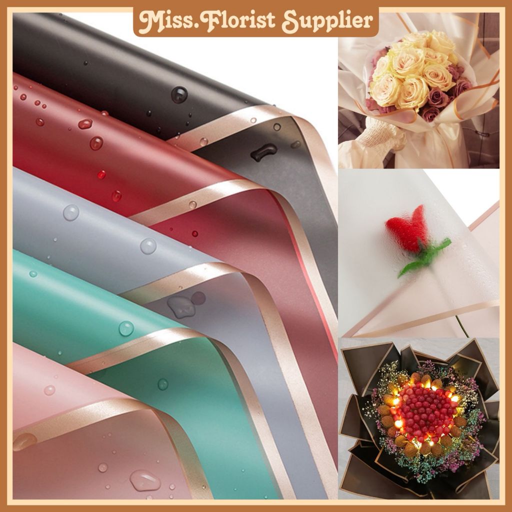 

[5 PCS] 022 FLOWER WRAPPING GOLD LINE COLOR TRANSPARENT CELLOPHANE KERTAS BUKET BUNGA HAND BOUQUET (ECER)