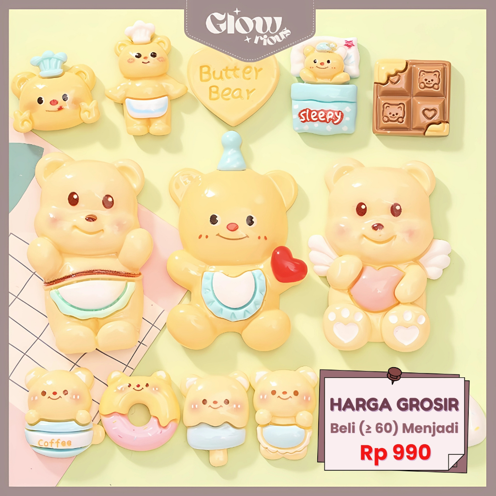 

GR Resin Clay Stiker DIY 3D Dekor Dompet Gantungan Kunci Aklirik Motif Butter Bear Mainan 3D-020