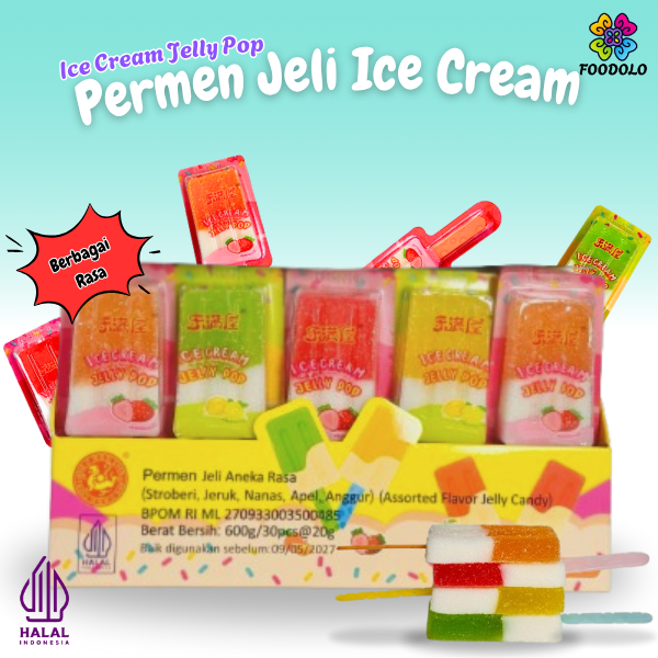 

Permen Jeli es krim Gummy jelly Ice Cream Rasa Aneka Buah BPOM dan halal 600 Gram / 30 PCS