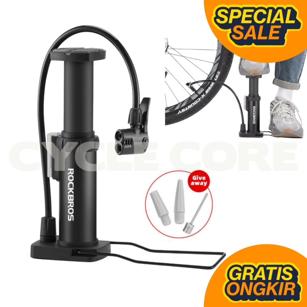 NEW Pompa Sepeda Motor Mobil Rockbros Alloy Pompa Injak 4522 Portable Pentil Schrader / AV dan