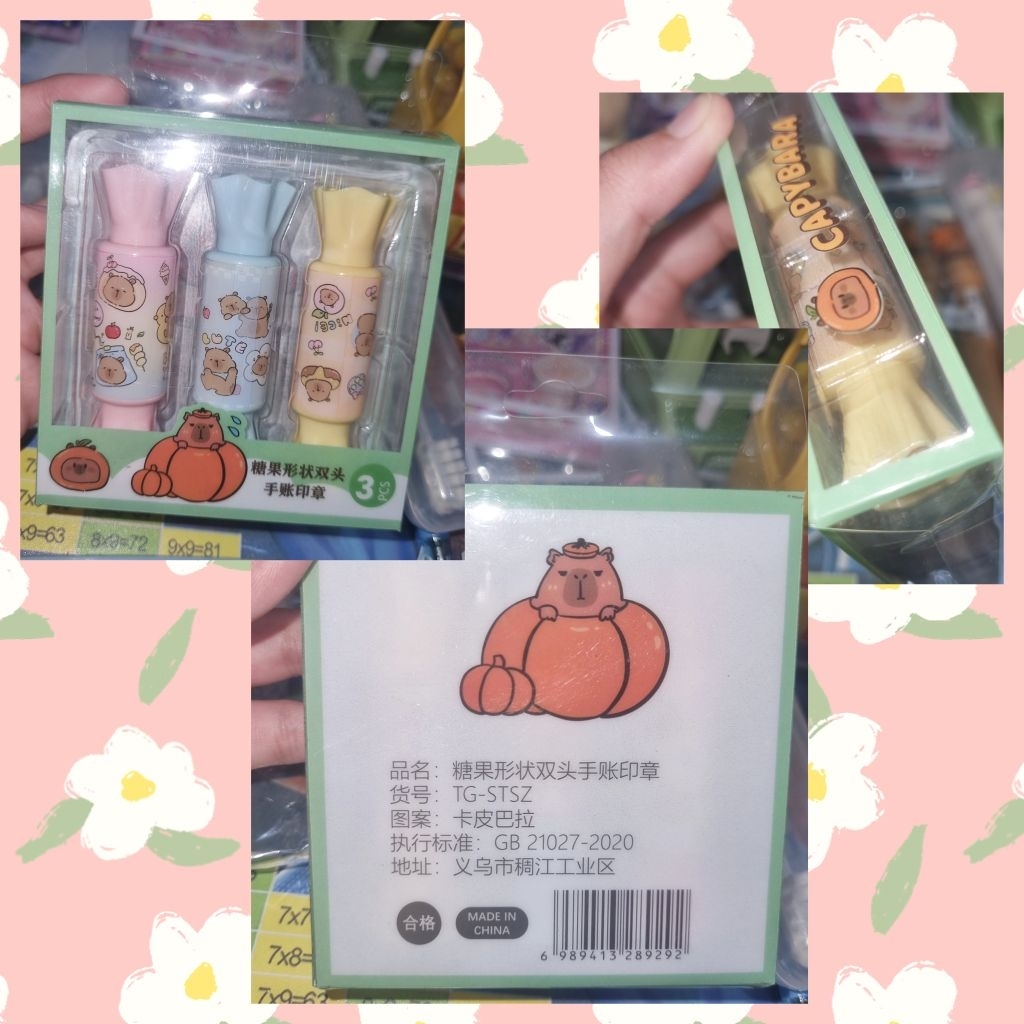 

Stamp Stempel Motif Permen Karakter Capybara Colourful Warna Warni Set isi 3pcs ada 6 jenis stempel