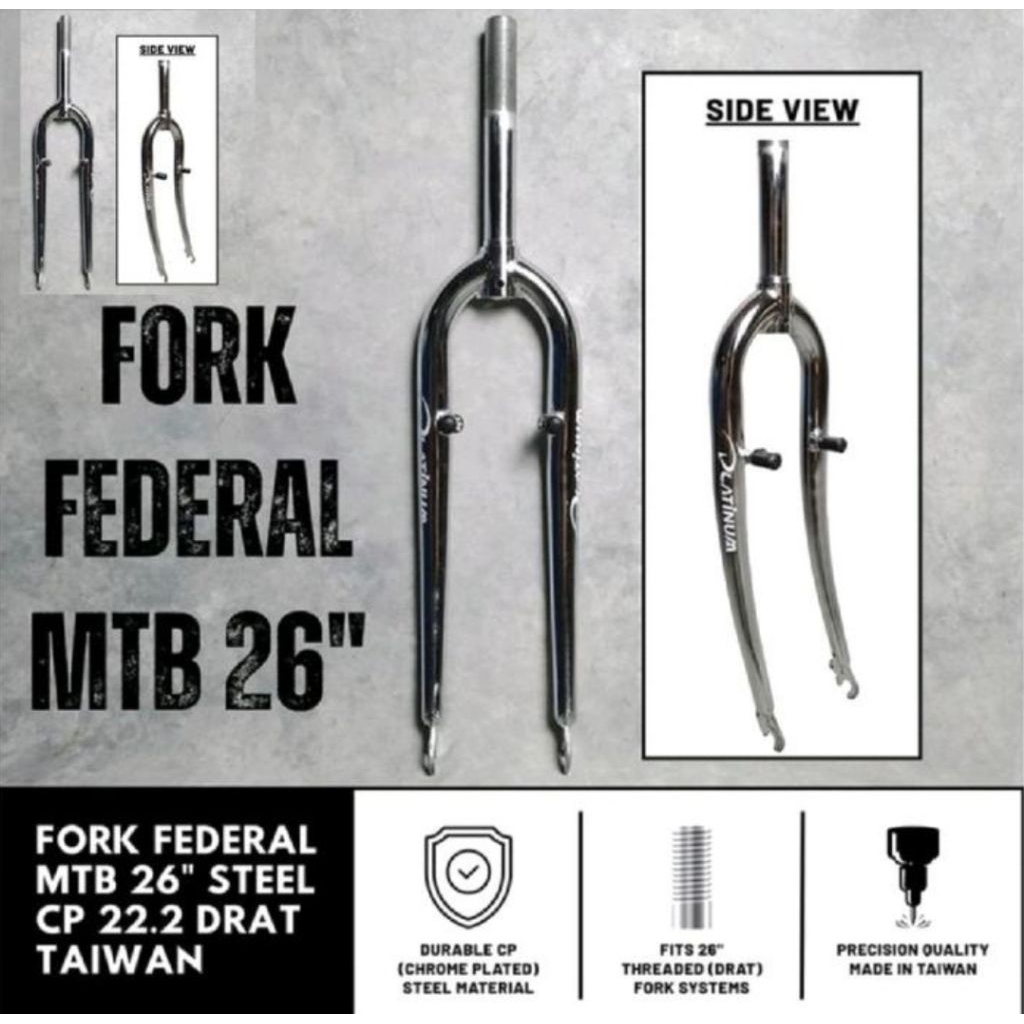 garpu fork rigid sepeda mtb 26 federal PLATINUM standar ulir drat chrome