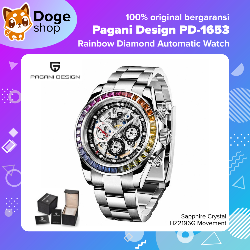 Pagani Design PD-1653 Rainbow Diamond Homage Automatic Watch HZ2196G Movement Jam Tangan PD1653