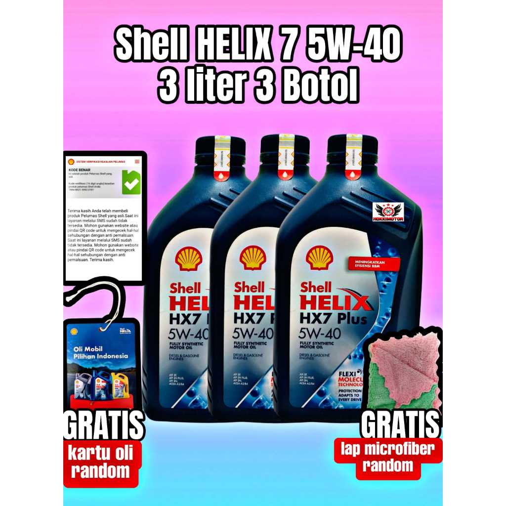 [ 3 BOTOL  SHELL HELIX7] OLI Mesin Shell HX7 SAE 5W-40 3 LITER BENSIN SOLAR DIESEL FULL SYNTHETIC