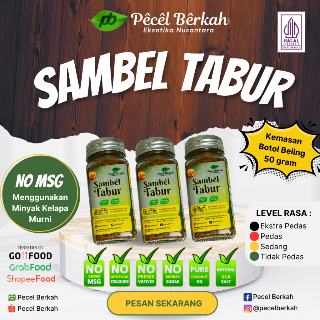 

Sambel Tabur 50 gr - Tanpa MSG - Menggunakan minyak kelapa