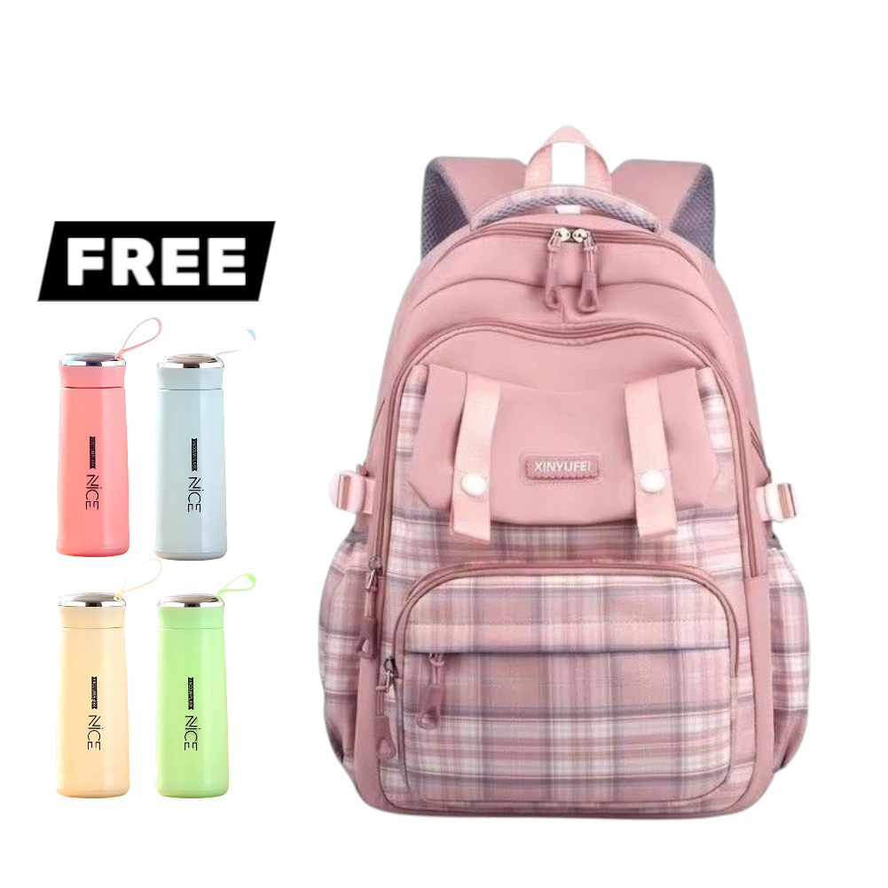 Tas Sekolah Anak Motif Kotak - Kotak Xinyufei Ransel Anak SD SMP Estetik Backpack