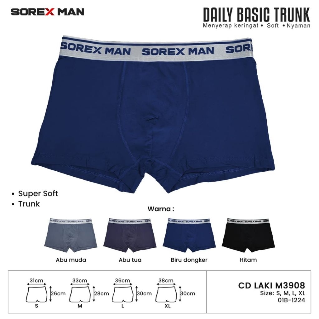 Sorex Man Boxer  LK M 3908 Daily Basic Trunk S, M,L,XL harga perbiji tidak ada box