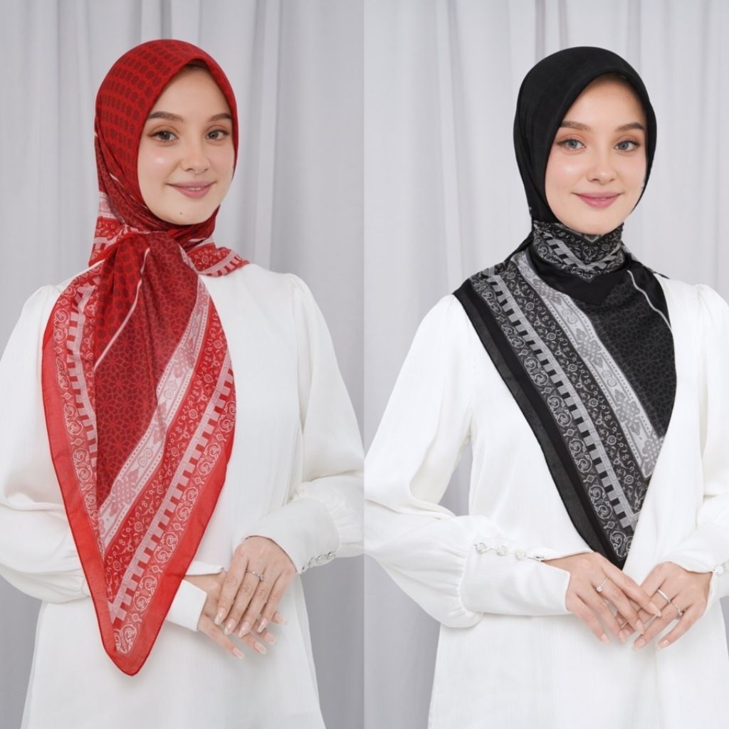 Jilbab Segi Empat Moroccan Scarf Merah dan Hitam - Mandjha Hijab Ivan Gunawan